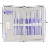 Tulip Etimo Murasaki Crochet Hook Set - 8 Soft Grip Aluminum Hooks (2.00-6.00mm), Ergonomic Handle, Wool Needles and Stitch Markers, Purple - 1 Set