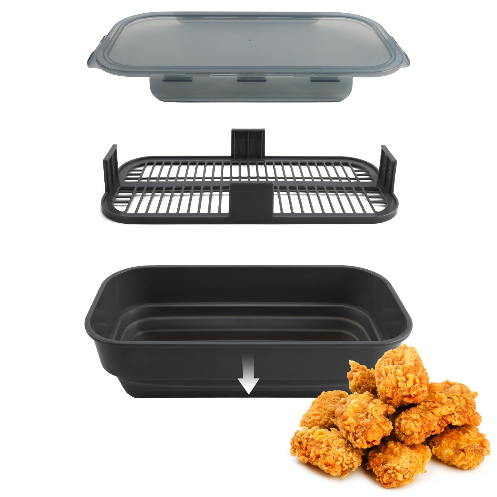 Photo 1 of COOK WITH COLOR Collapsible Batter Bowl - Mess Free Breading Shaker Container - Great for Fried Fish, Fried Chicken, Onion Rings, Wings & More, Gray