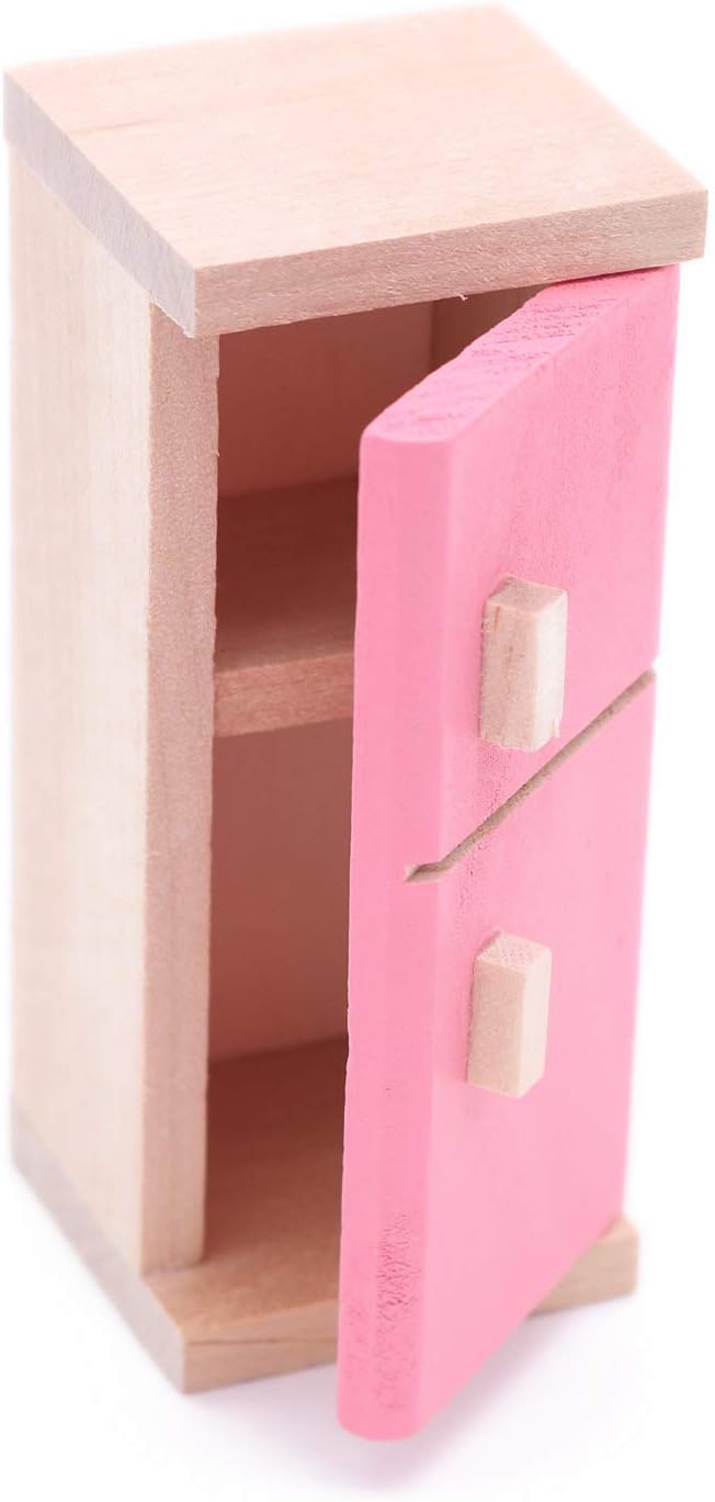 POFET Wooden Doll House Furniture Set Toy for Baby Kids Children Fridge Sink Cupboard Stove Washing Machine Kitchen Room - Image 4