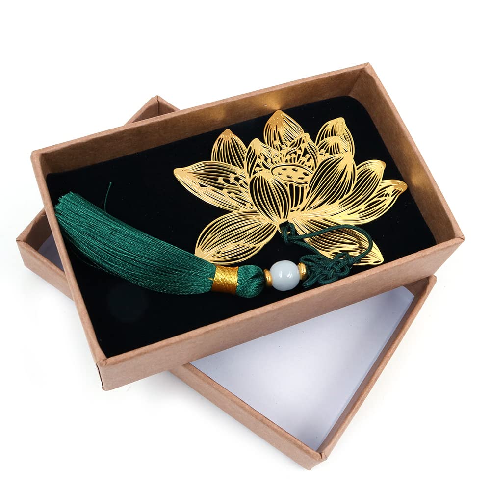 Alnicov Metal Bookmark with Tassels,Golden Brass Lotus Bookmark,a Unique Gift for Book Lovers Reader or Librarian