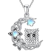MONGAS Owl Necklace Sterling Silver Owl Moon Pendant Necklace Moon Jewelry for Women