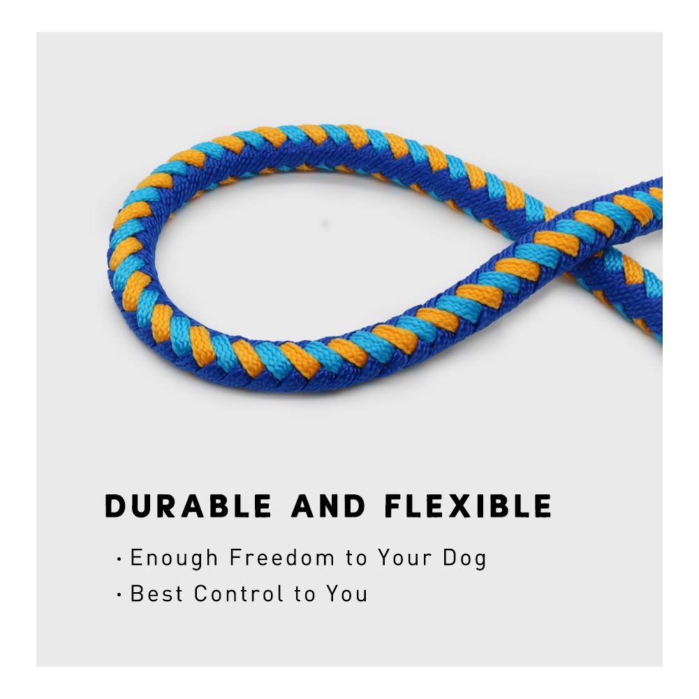 Nuheby Heavy Duty Dog Leash for Large Dog Woven Nylon Durable Round Rope Training Leash 4 Feet Long x 3/4 Inch Thick with Padded Traffic Handle for Dog Walking Lead (Blue)
