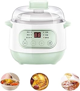 Ceramic Pot Smart Electric Slow Stew Pot, Slow Cooker Liner with Hinged Lid Oval Slow Cookers with Timers Anti-Stick and Easy Clean forSuitable for 1-2 people (Green)