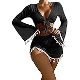 SKAYS 4 Piece Bikini Sets for Women with Wrap Coverup Bathing Suit Sexy Halter Top High Waisted Triangle Swimsuits