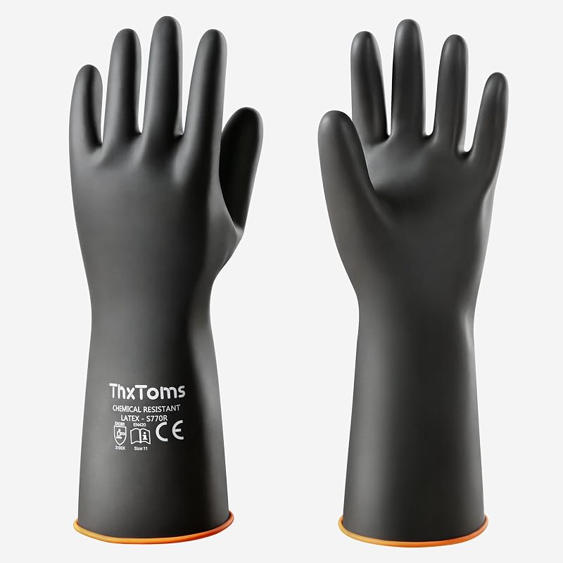 ThxToms Chemical Resistant Gloves Heavy Duty Rubber Acid Alkali Oil 14 Inch 1