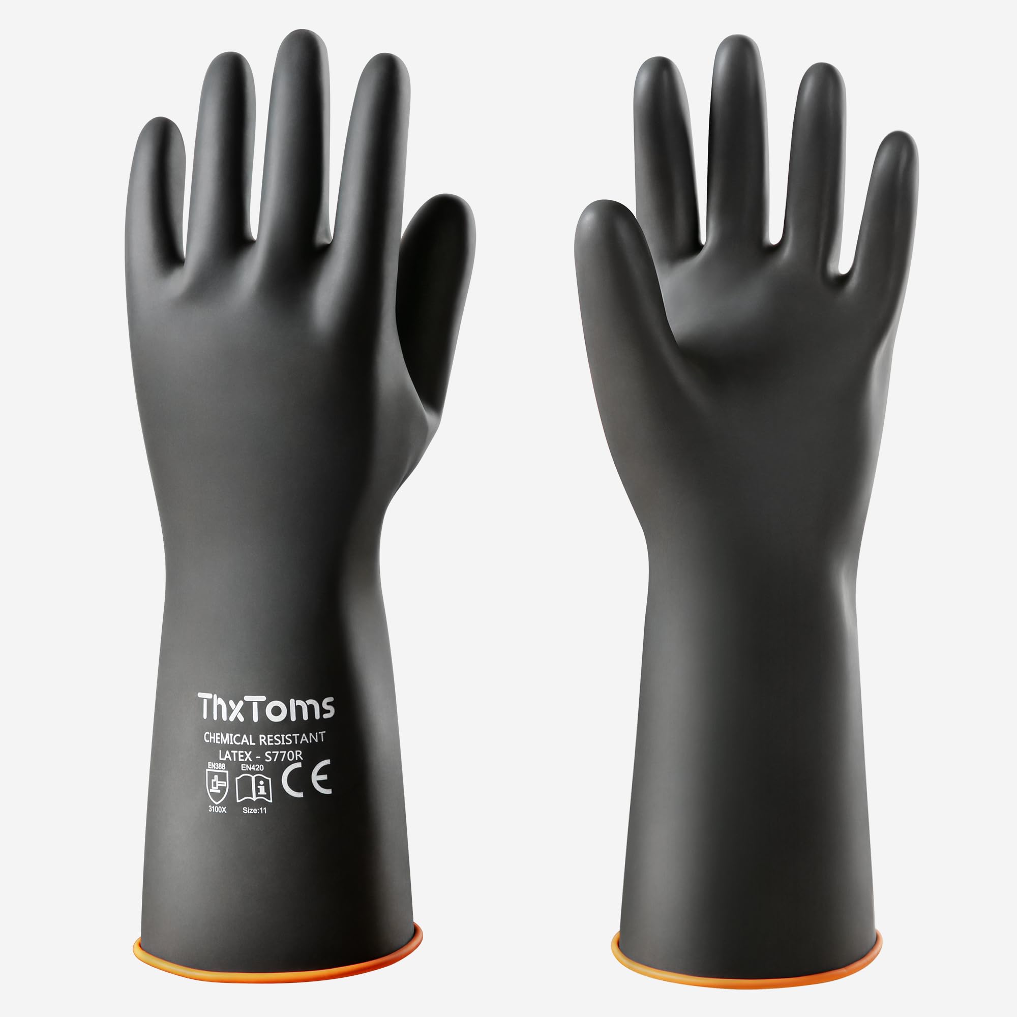 ThxToms Chemical Resistant Gloves,Reusable Heavy-Duty Rubber Gloves, Resist Strong Acid, Alkali and Oil, 14", 1 Pair