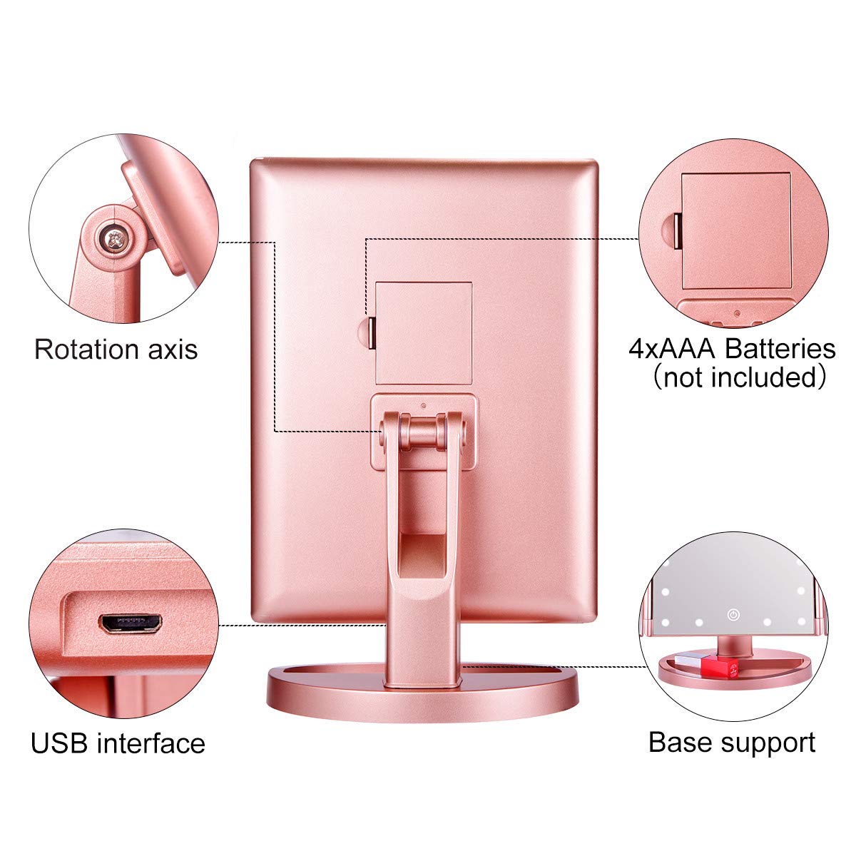KOOLORBS Makeup Mirror with Lights, 21 LED Vanity Mirror with 1x 2X 3X Magnification, Touch Screen Switch, 180 Degree Rotation Rotation, Dual Power Supply, Portable Trifold Mirror : Beauty
