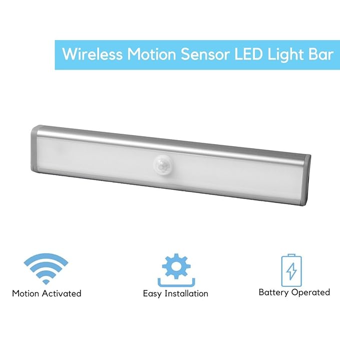 Minerava Battery Operated LED Motion Sensing Light with PIR Sensor for Wardrobe (Silver)