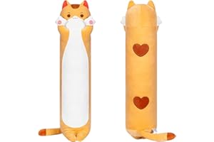 Mewaii 44" Long Cat Plush Pillow, Kawaii Brown Stuffed Animal, Soft Orange Kitten Doll Toy Gift