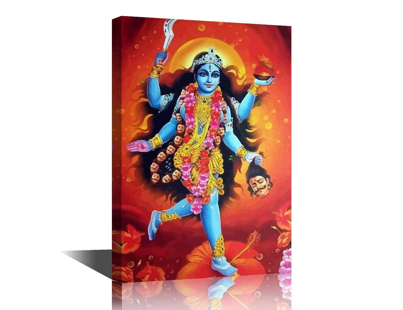 TISHIRON Indian God Wall Decorations Canvas Wall Art Kali Red Goddess of Death Pictures Indian Hindu for Religion Wall Decor Framed Ready to Hang 24x16inch
