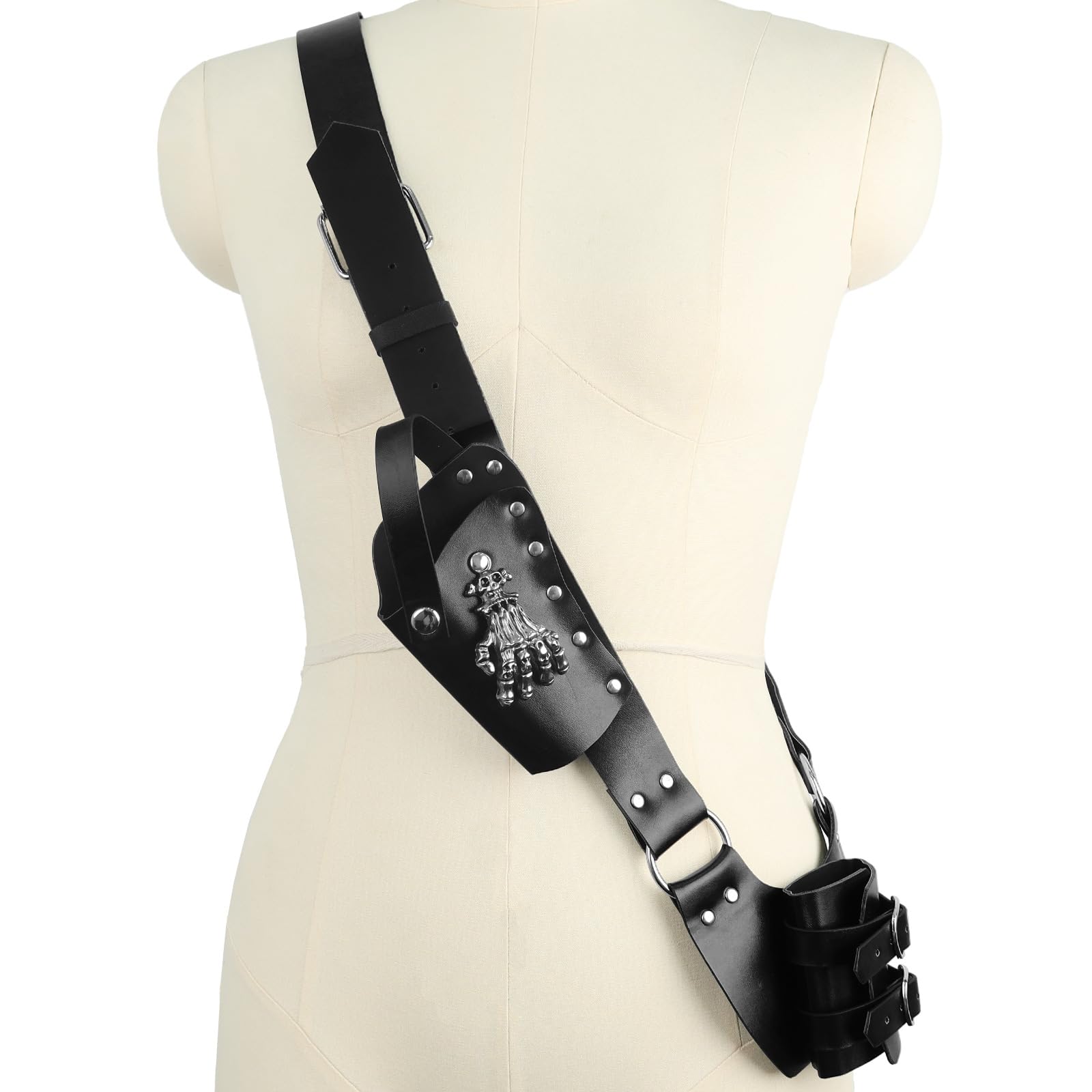 IBLUELOVER Medieval Leather Belt with Sword Frog Holster Adjustable Sword Scabbard with Skull Claw Decor Halloween Knight Renaissance Shoulder Strap Belt for LARP Cosplay Pirate Costume Accessory