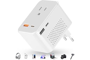 APZEK 220V to 110V Voltage Converter US to Europe, European Travel Plug Adapter, PD 20W Quick Charging, 2 USB-A & 2 USB-C Port, Universal 1400W Power Converter Adapter Combo for Italy, Spain, France