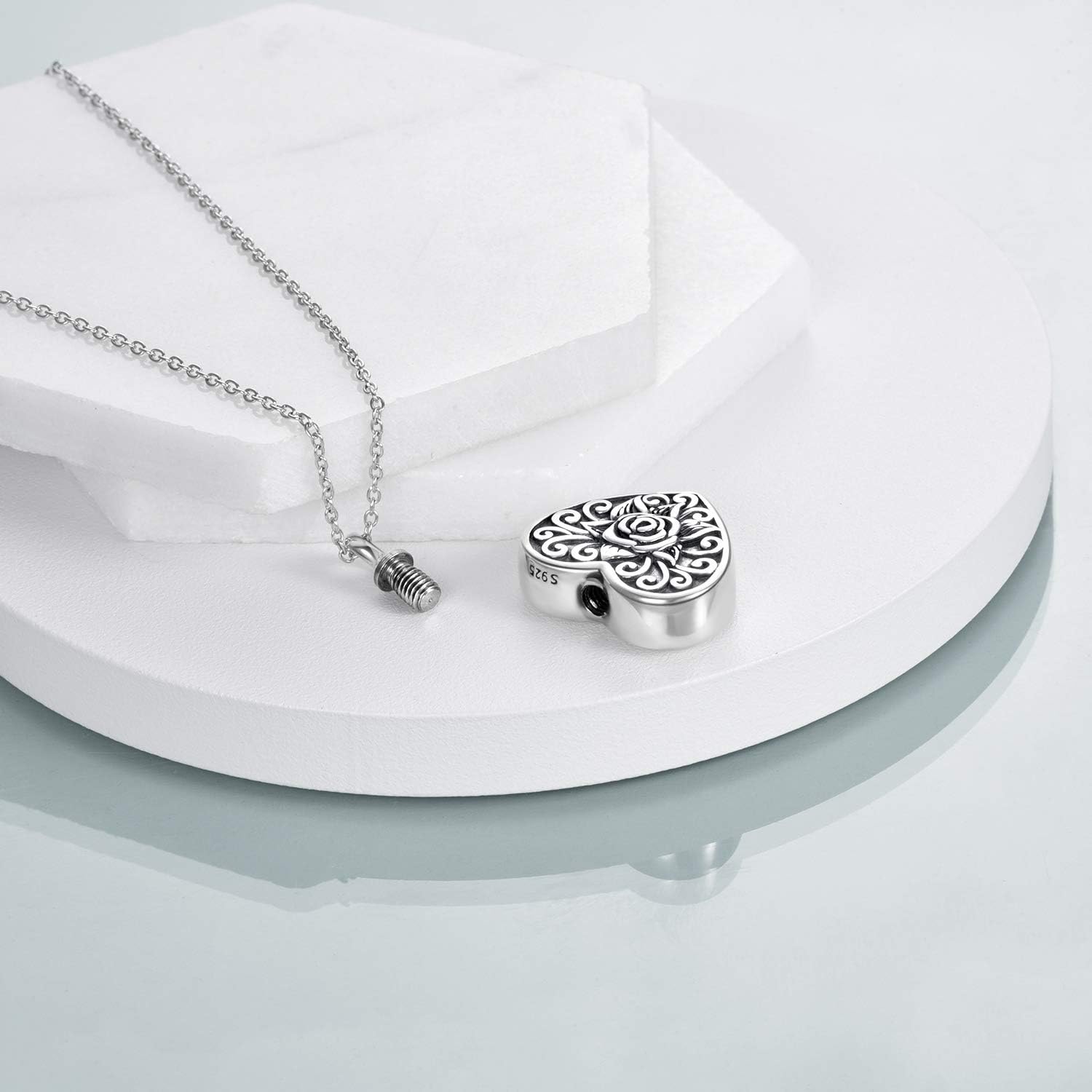 WINNICACA Ashes Cremation Necklace Urn S925 Sterling Silver Cremation Pendant for Dog Cat Pet Ashes Urn Rose Flower Necklace Jewellery for Christmas Gifts - Image 5