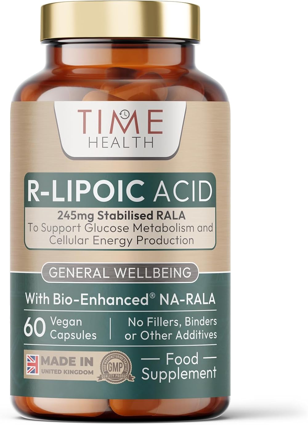 Time Health Bio-Enhanced R-Lipoic Acid 60 x 245mg Vegan Biotin UK GMP