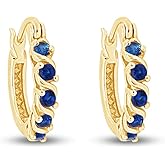 Dainty Hoop Earrings for Women Round Cut Simulated Blue Sapphire Gemstone Earrings in 14K Gold Plated 925 Sterling Silver Minimalist | Delicate Jewelry Gift for Her