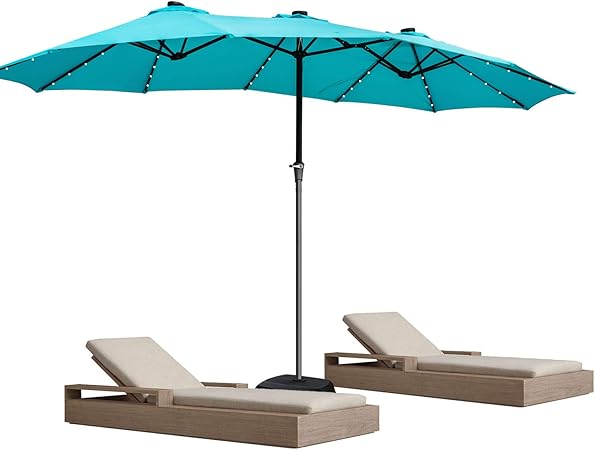 Amazon Com Double Sided Umbrella With Led 15 Ft Large Patio Umbrella Outdoor Twin Umbrella Blue Garden Outdoor
