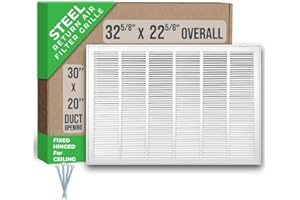 Fits 30x20 Duct Opening | Steel Return Air Filter Grille by Handua [Fixed Hinged] for 1-inch Filters | Vent Cover Grill for Sidewall and Ceiling | White | Outer Dimensions: 32 5/8"W X 22 5/8"H