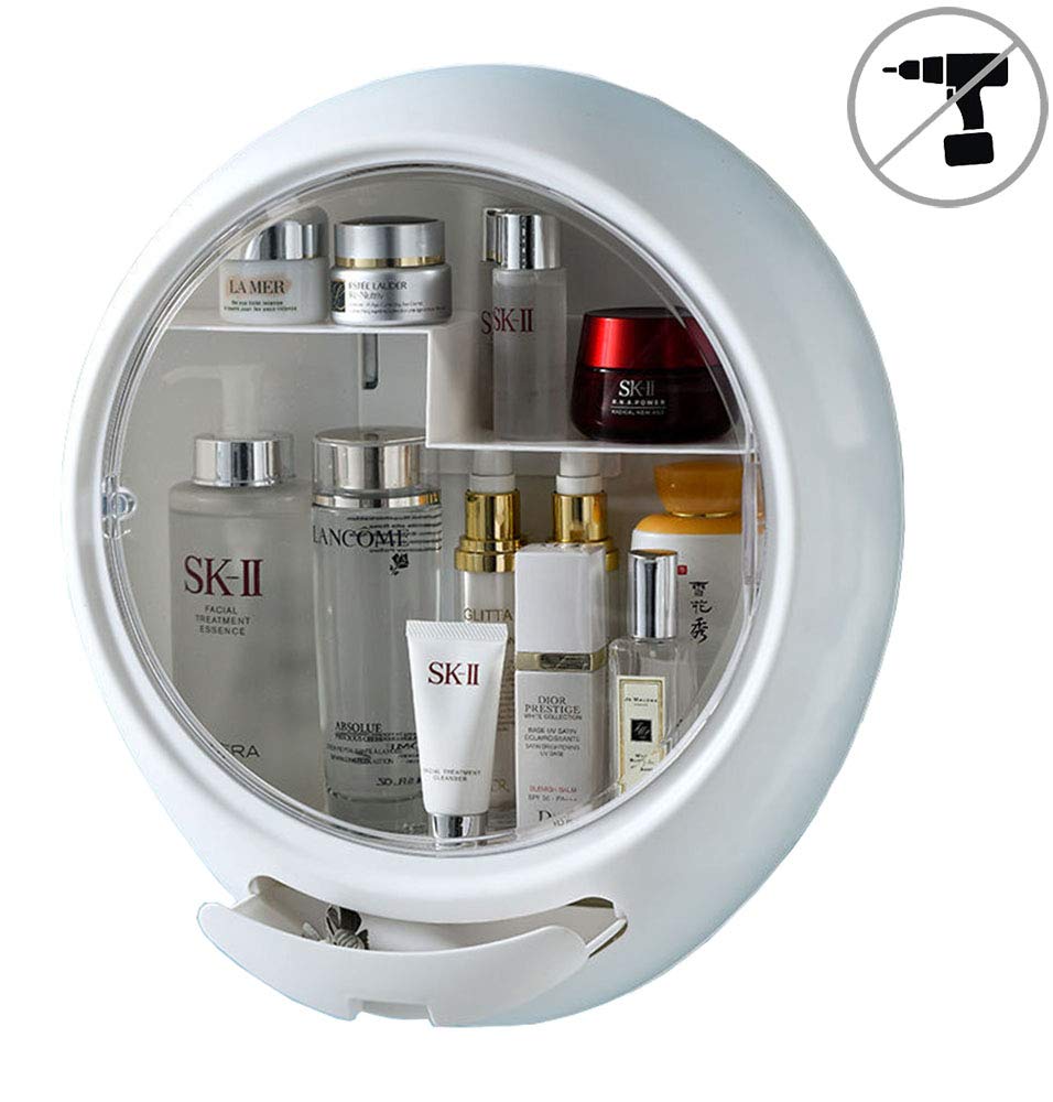 YeTrini Cosmetic Organizer for Bathroom,Organizer and Storage of Dustproof & Waterproof Cosmetics, Wall-Mounted Makeup Storage Box,Clear-White