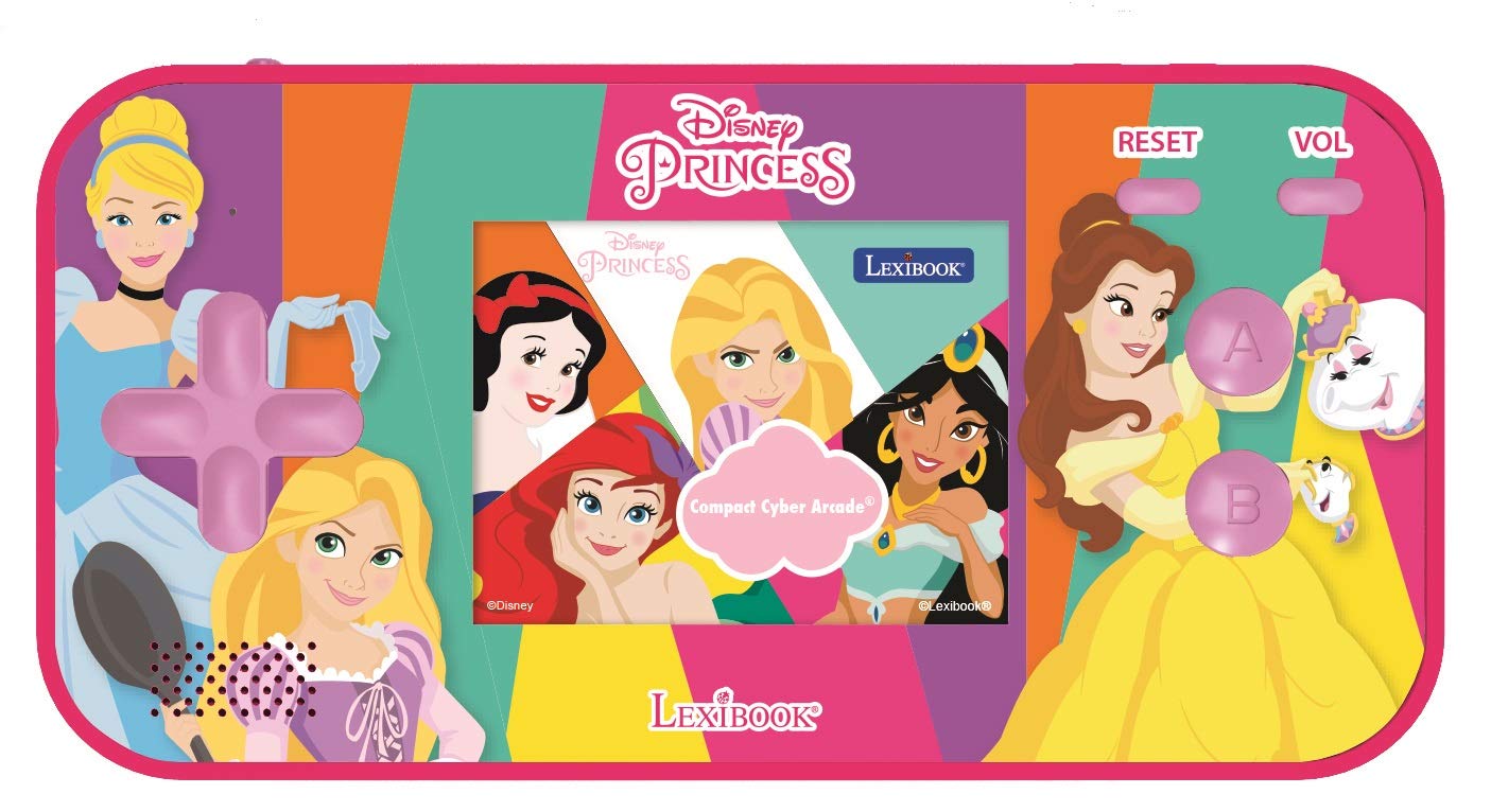 LEXIBOOK-Disney-Princess-Cinderella-Ariel-Rapunzel-Compact-Cyber-Arcade-Consola-portatil-150-Juegos-LCD-Funciona-con