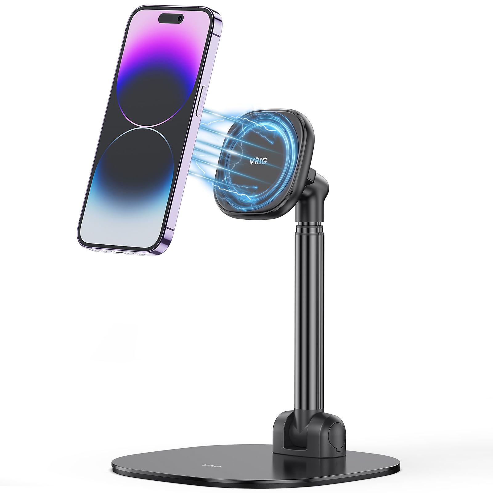 Photo 1 of VRIG Adjustable Magnetic Phone Stand for Desk Attached Metals Magnetizing Ring & Compatible with MagSafe, Magnetic Phone Holder Stand for iPhone 16/15/14/13/12 All Series and Android Phones
