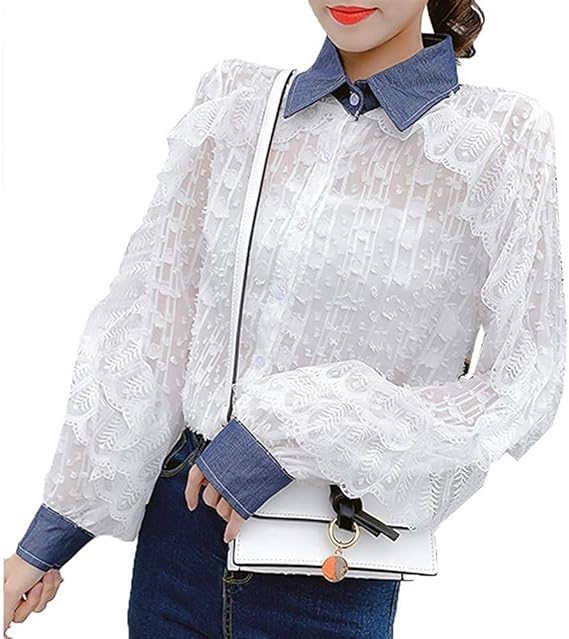 Amazon Co Jp Fiffyle シャツ ブラウス レディース 長袖 白 レース トップス チュニック カジュアル Ol女性 通勤通学 春秋 服 ファッション小物