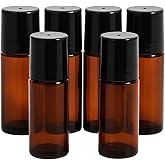 Doromy 6 Packs 30ml Amber Glass Roller Bottles with Black Caps Refillable Roll-On Containers Travel Size Rollerball Bottles for Essential Oils, Perfume, Aromatherapy