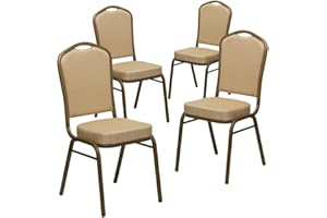 Flash Furniture 4 Pack HERCULES Series Crown Back Stacking Banquet Chair in Beige Patterned Fabric - Gold Frame