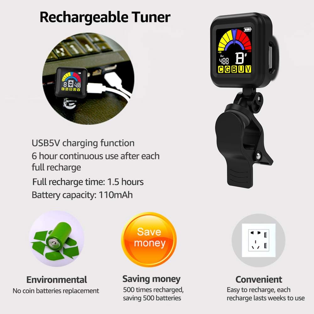 CANTUS Guitar Tuner Rechargeable Clip on for Guitar Bass Ukulele Violin - Image 4
