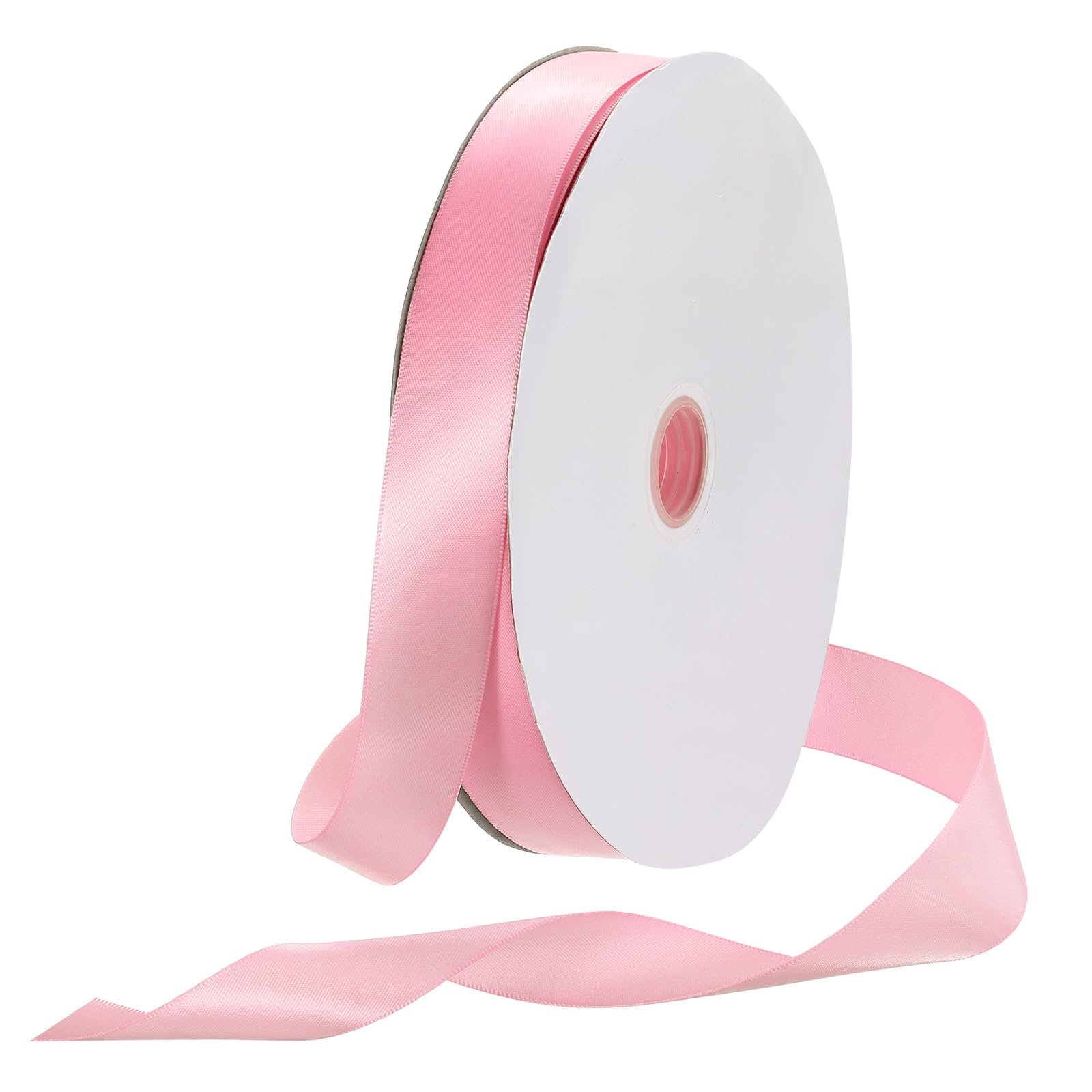 Rebower 25mm Satin Ribbon 91m Thick Double Face Grosgrain Silk Ribbon, [for Gift Wrapping, Hair Bows, Wedding, Cake, Flower] - 100 Yard/300ft/ Coral Pink