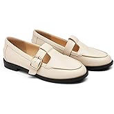 Coutgo Womens Slip On Loafers T-Strap Closed Round Toe Flats Comfortable Work Business Dress Shoes