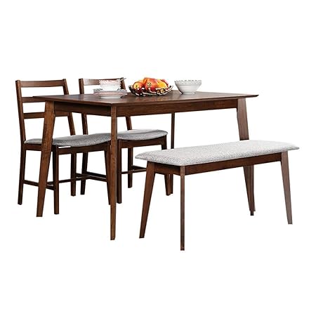 Hometown Allen 4 Seater Dining Table Set with Bench (Light Walnut)
