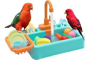 ESSGUO Bird Bathtub, Parrot Bath Shower, Parrot Automatic Bathtub with Faucet, Bird Swimming Pool Toy Bath Shower Water Dispenser for Parakeets, Cockatiel, Love Bird, Goldfinch
