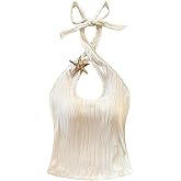 Floerns Women's Summer Criss Cross Cutout Halter Neck Crop Tops Metal Decor Textured Tops