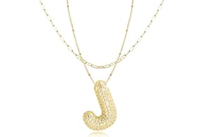 GIFT4U Bubble Letter Necklace Gold for Women Girls,14K Gold Plated, Initial Necklaces for Women,Dainty Layered Gold Bubble Letter Necklace Birthday Gifts for Women Girls