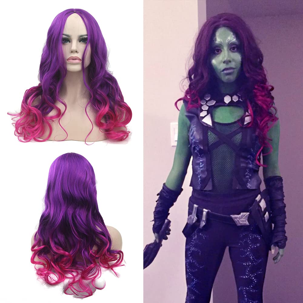 IMISSU Cartoon Characters Long Curly Cosplay Wig Party Costume Wigs for Halloween & Christmas (Purple Pink)