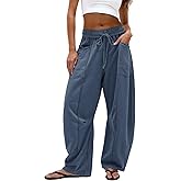 Dokuritu Barrel Sweatpants Women Casual Drawstring Elastic Waist Wide Leg Sweatpant with Pockets Lounge Baggy Pants