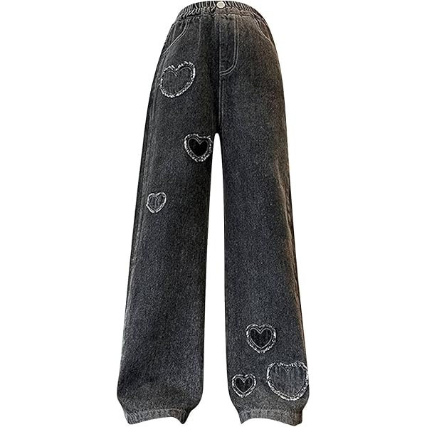 Jean pour fille, jambes larges, jeans baggy, taille haute élastique, joli nœud, streetwear décontracté pour enfants, bleu, 12-14 ans