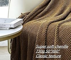 CREVENT Boho Chenille Throw Blanket for Couch Sofa