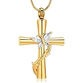 Rstnxnnl Cross Butterfly Cremation Jewelry Urn Necklaces Cross Urn Pendant Necklaces for Ashes Memorial Keepsake Pendant for Women Men Gifts With Funnel Kit & Bag