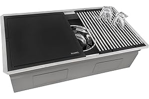 Ruvati 33-inch Workstation Two-Tiered Ledge Undermount Kitchen Sinks 16 Gauge Stainless Steel with Black Composite Accessories - Deep Undermount Sink, Kitchen Sink, Stainless Steel Sinks - RVH8224