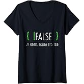 Womens Programmer Computer Engineer Funny False Programming Coding V-Neck T-Shirt
