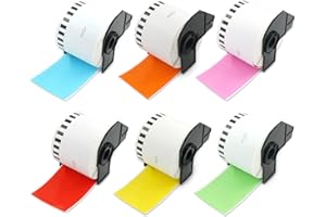 BETCKEY - Continuous Length Labels Replacement for Brother DK-2205 (2.4 in x 100 ft), Compatible with Brother QL Label Printers [6 Rolls/Continuous Labels, Mixed]