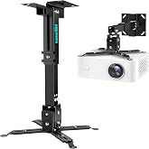 Wall/Ceiling Projector Mount with Extension Pole, Universal 3-in-1 Bracket | Height Adjustable, for Most Projectors,Video, 44lb, Home &amp; Office Installation, Black