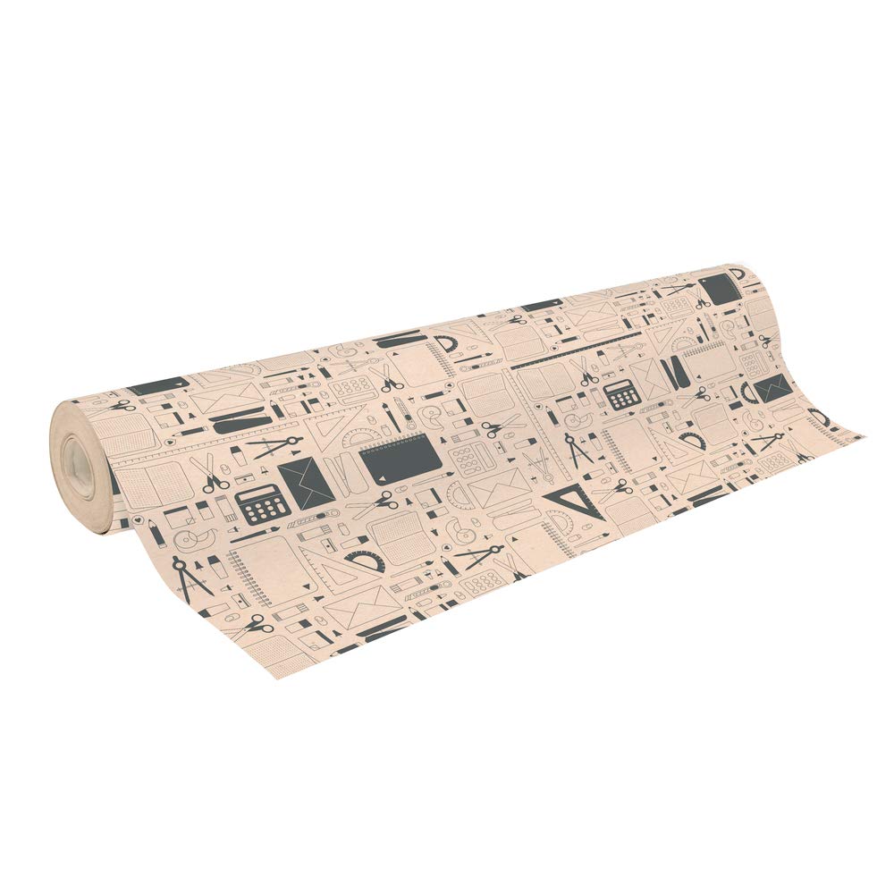 Clairefontaine 223809C - A Reel of Recycled Raw Kraft Paper - 50mx70 cm - 70g - Pattern: stationery, school, objects - recycled paper, ideal for gift wrapping