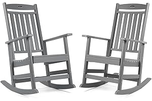 FUNBERRY Outdoor Rocking Chairs Set of 2, HDPE All Weather Poly Lumber Rocker, High Back Patio Rockers Easy Assembly