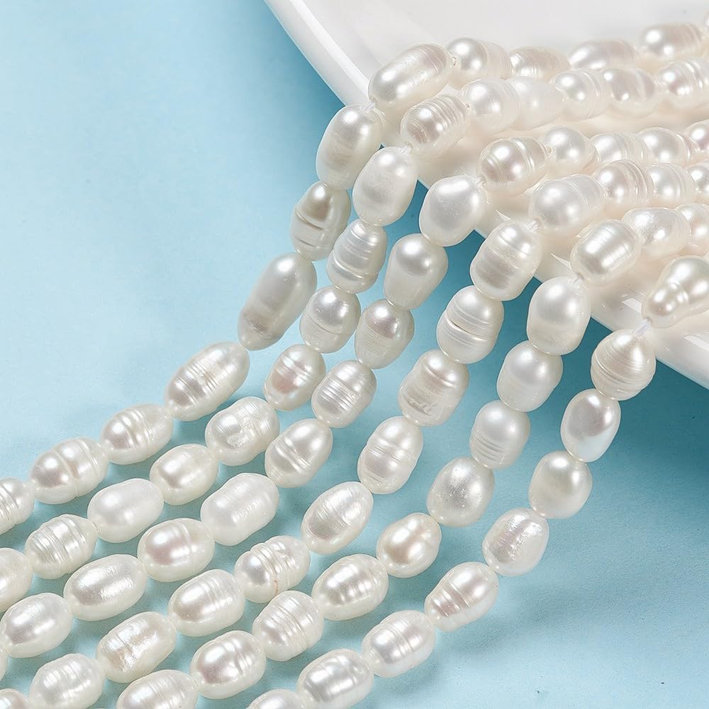 Boutigem 120Pcs Natural Freshwater Pearl Beads Seashell Color Rice Shaped Pearl Beads for Jewelry Making DIY Crafts
