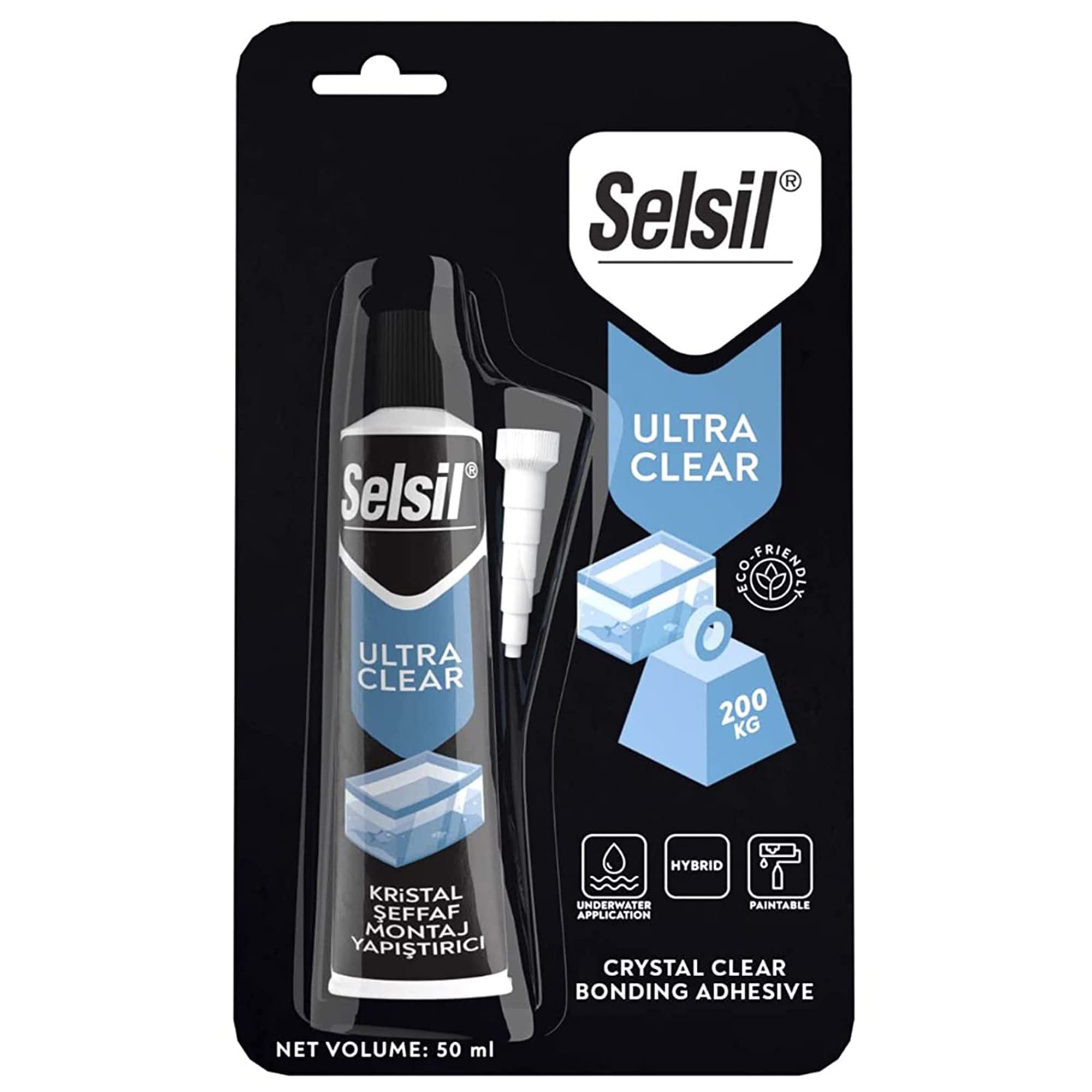 SELSIL Ultra Crystal Clear Mounting Adhesive & Sealant - Indoor & Outdoor Adhesive Tough & Flexible Construction Adhesive, 100% Transparent Bonding and Sealing Waterproof Adhesive (1.7 fl oz/50 mL)