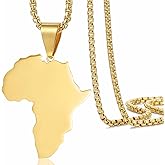 VASSAGO Africa Map Pendant Necklace for Men Women Stainless Steel Africa Continent Motherland Pendant African Map Necklace Jewelry Hiphop Gifts