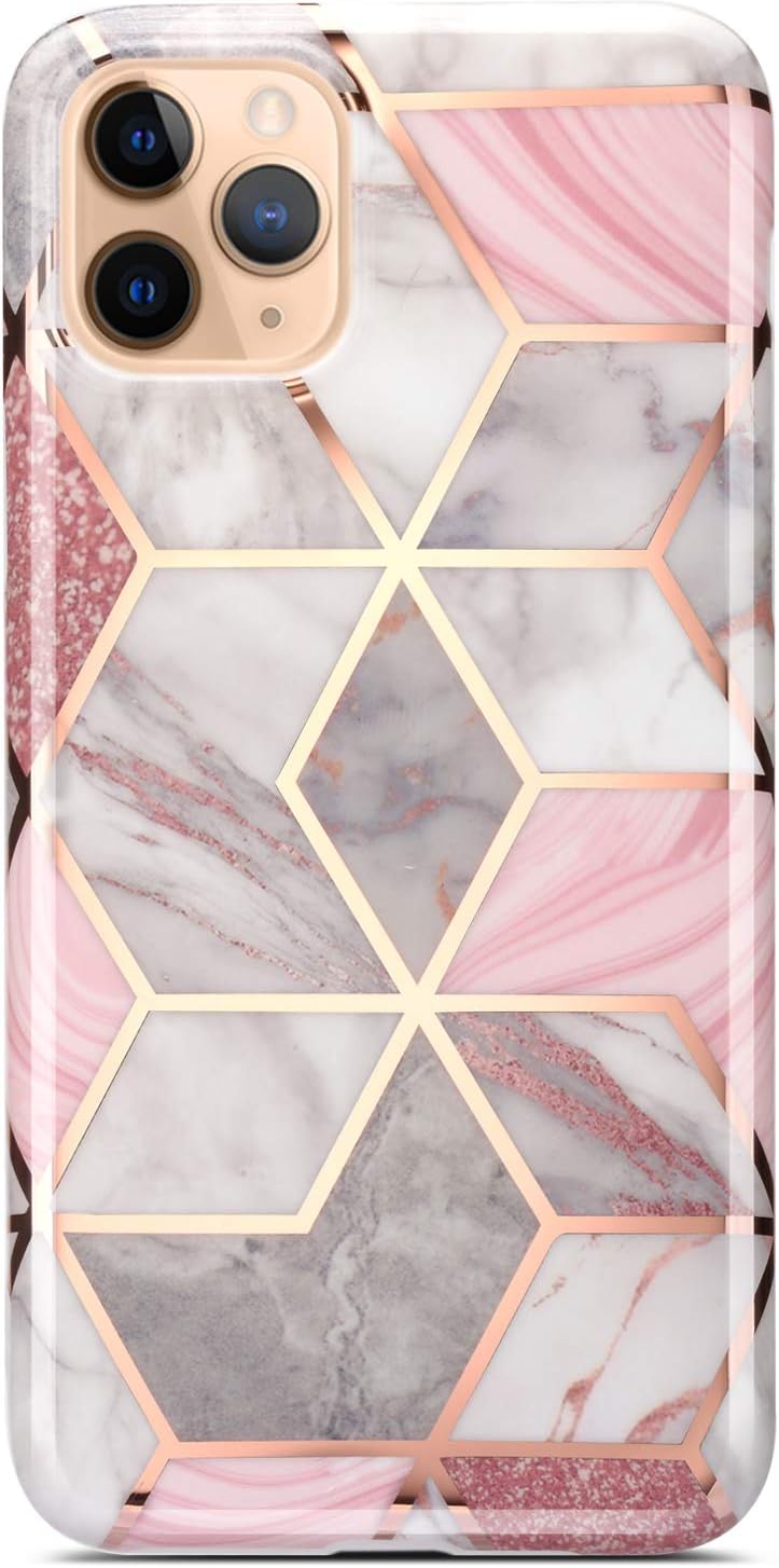 Coolwee for iPhone 11 Pro Case Marble Slim Fit Bling Glitter Sparkle Bumper Foil Stripe Thin Cute Design Glossy Finish Soft TPU Girls Women Protective Cover for Apple iPhone 11 Pro 5.8 inch Rose Gold