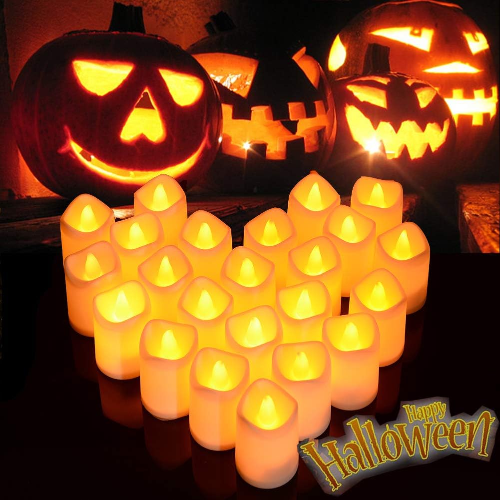 Lighting - Litake 24Pcs Flameless Candles Cream Light Tea Candles Flickering Votive Candles Battery Operated LED Tea Lights Electric Fake Candles for Birthday Wedding Party Halloween Christmas Decor